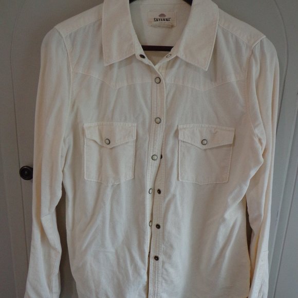 FIRM NWT SHYANNE LIFE Seamed Detail Corduroy Western Shirt M Off-White Snaps - Picture 1 of 13